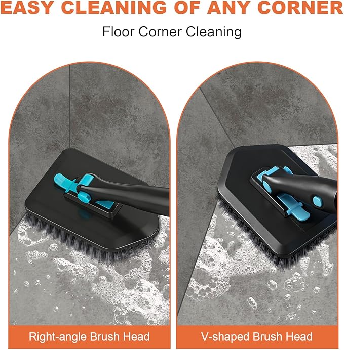 Long Handled Scrub Brush for Shower,3-in-1 Cleaning Brushes with 3 Different Function Cleaning Heads Brush for Shower Cleaning Bathroom Kitchen Walls Tub Tile (Black)