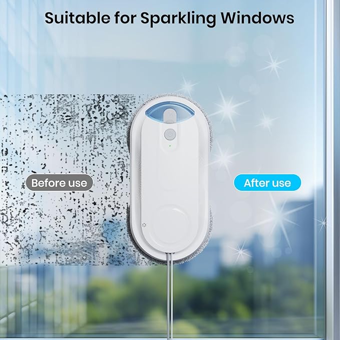 KKI Window Cleaning Robot, Auto Window Cleaner Robot, Dual Spray, Max 3200Pa, AI Path Planning & Edge Detection, Remote Control for High-Rise Windows, Glass Door,5Pairs Cloths, X3 (White)