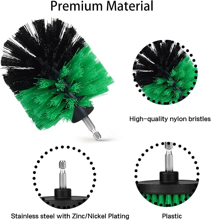 8 Pack Drill Brush Attachment Set,1/4in Power Scrubber Brush + Extend Long Rod, Multi-Purpose Brush Drill Attachment, Power Cleaning Scrub Brush for Bathroom, Tub, Tile(Green)