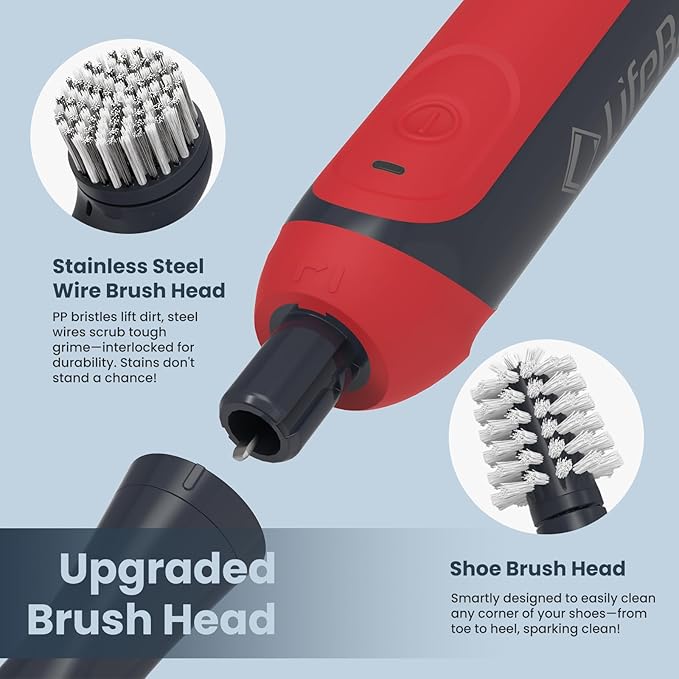 LifeBasis Rechargeable Power Scrubber 11-Piece Kit, Cordless Electric Cleaning Brush, IPX7 Waterproof Electric Grout Brush for Home, Kitchen, Bathroom, Grout, Tile, Shower, Tub, Red