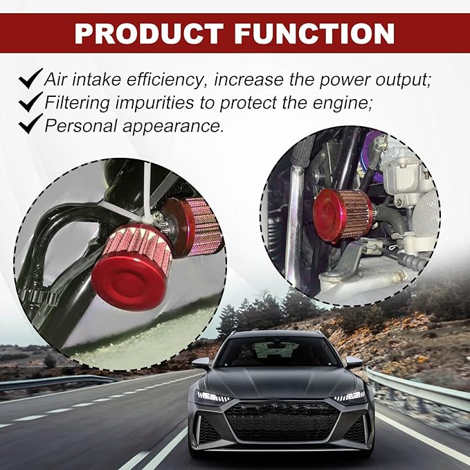 2 Pieces 12mm Universal Air Filter and Crankcase Breather Kit High Flow Cold Air Intake Filter, Turbo Vent Valve Cover Breather for Car Motorcycle Red