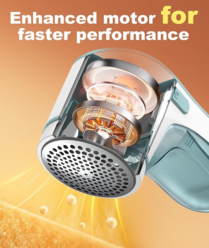 Fabric Shaver, Lint Remover Sweater Shaver, Effectively and Quickly Remove Pills, Lint Shaver with Stainless Steel 3-Leaf Blades and Safety Lock Protection(Green & White)