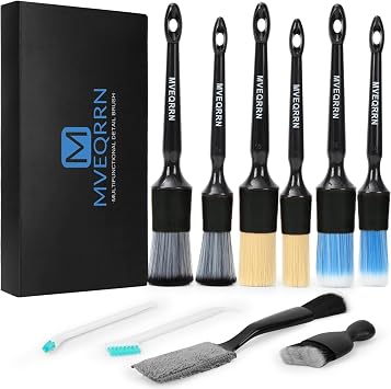 MVEQRRN 10PCS Car Detailing Brush Set,Boars Hair Detail Brush Kit(Black)