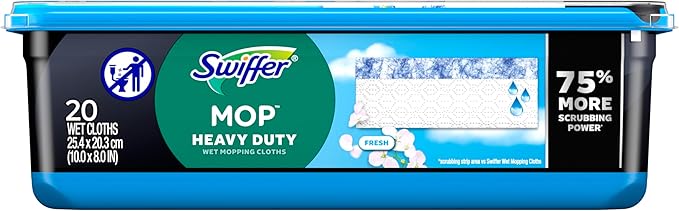 Swiffer Heavy Duty Mop Wet Multi-Surface Cloth Refills for Floor Mopping and Cleaning, Outdoor Window Fresh Scent, 20 count
