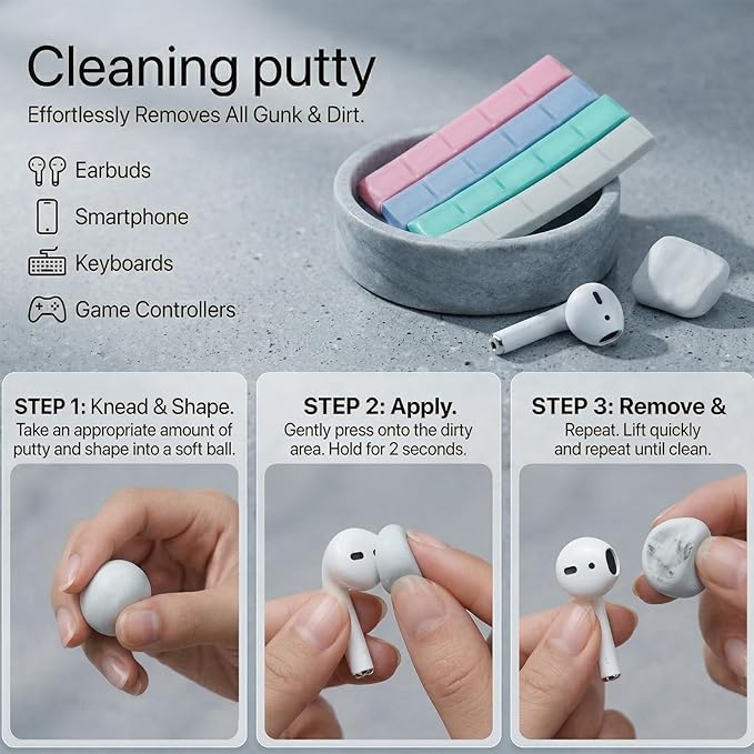 Airpod Cleaner Kit 4-in-1 Cleaning Pen for AirPods Pro 1 2 3 4 - Soft Brush, Flocking Sponge, Metal Tip for Earbuds, iPhone, Keyboard, Bluetooth Headphones