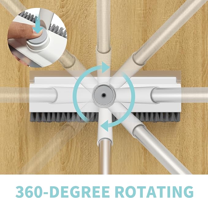 Floor Scrub Brush with Long Handle, 3 in 1 Scrape and Heavy-Duty Stiff Bristle Scrubber Brush for Cleaning Shower Bathroom, Patio, Pool, Garage, Kitchen, Wall and Deck (White, 1 Pack)