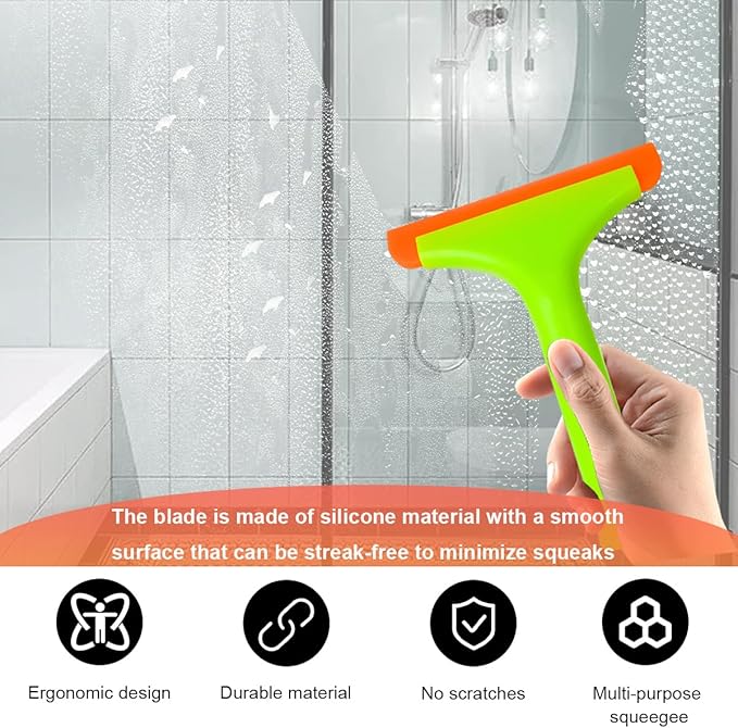 KVAEY 2PCS Small Silicone Window Squeegee, 5.9 Inch Car Windshield Water Blade Squeegee with Non-Slip Handle, All-Purpose Cleaning Squeegee for Car Windshield, Window, Mirror (Black+Light Green)