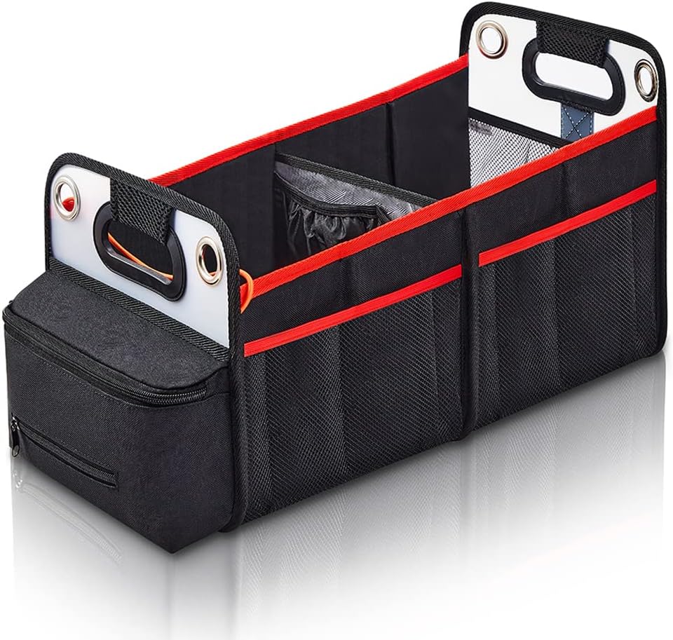 Car Trunk Organizer, Collapsible SUV Storage with Insulated Drinks Holder