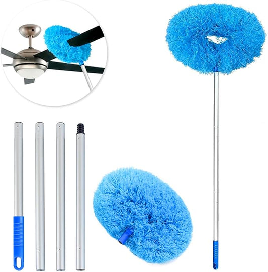 Ceiling Fan Duster Retractable Ceiling Cleaner Reusable Microfiber Ceiling Fan Blade Cleaner Duster with Extension Pole 13 to 50 inch for Furniture Bookshelves Wall Door Blue