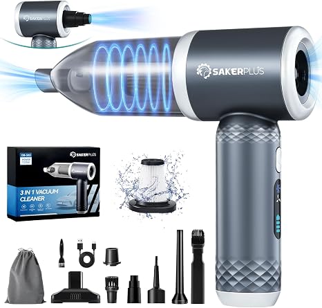 SakerPlus Mini Vacuum Cleaner, 3 in 1 Cordless Handheld Vacuum Cleaner, 13000Pa High Power Car Vacuum Cleaner with Brush