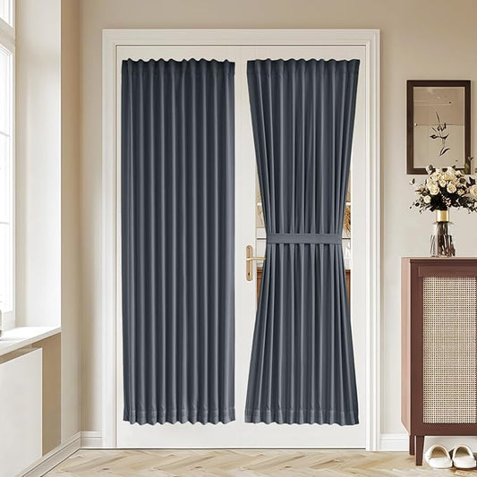 Vatge Blackout French Door Curtain - Room Darkening Thermal Insulated Drapes for Bedroom & Kitchen Door, 1 Panel, W36 x L72, Grey
