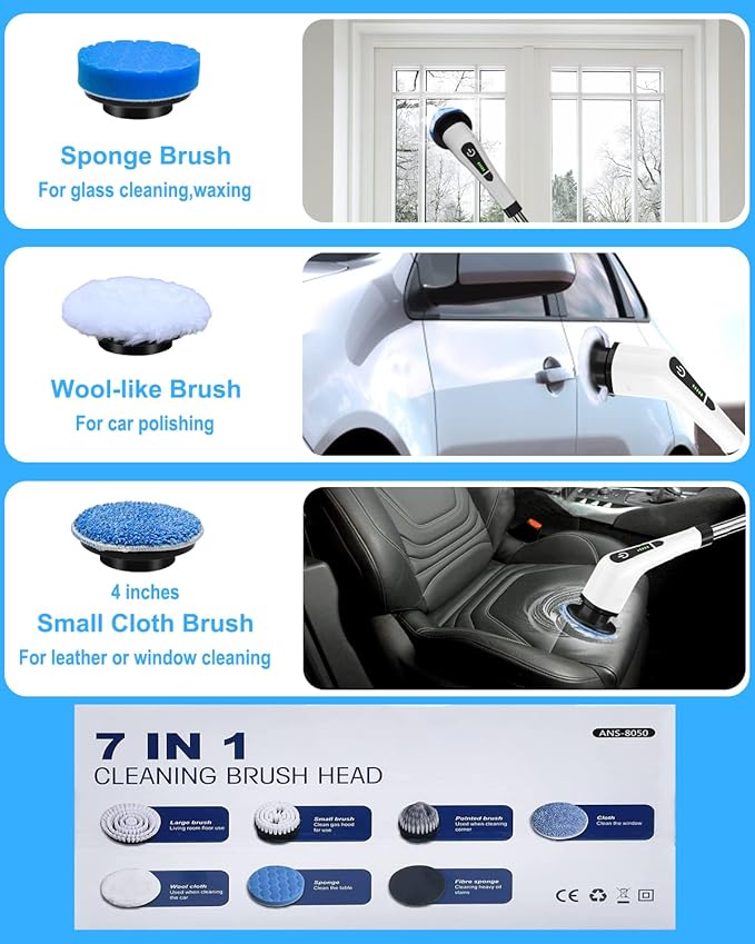 Leebein ANS-8050 Electric Spin Scrubber Replacement Brush Heads, 7pcs Extra Brush Accessories Kit for Leebein ANS-8050 & ANS-8051 8052 Electric Cleaning Brush - Scrubber Not Included