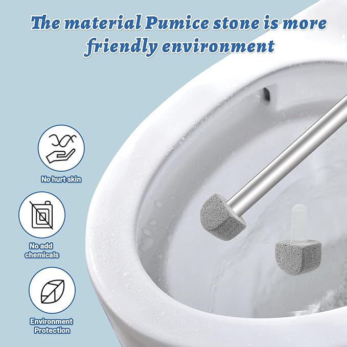 YINGMORE Pumice Stone Toilet Bowl Cleaner Toilet Deep Cleaning,Bathroom Cleaner Brush with Long Handle for Remove Hard Water Stains with Toilet Handle+ Pumice Stones