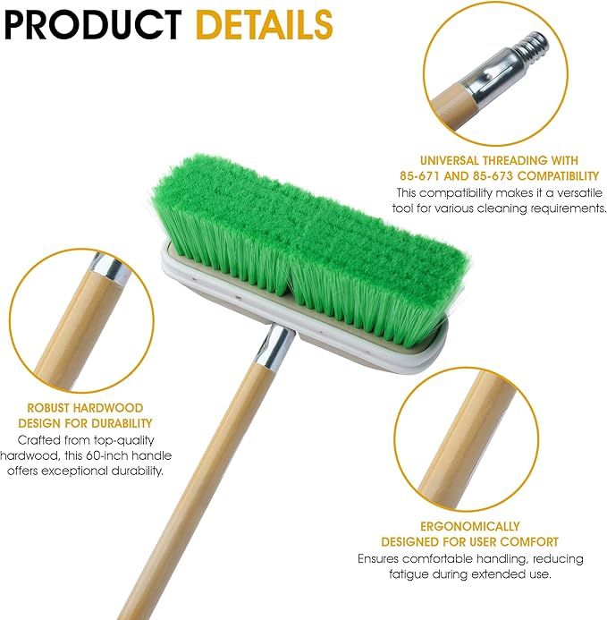 Nanoskin Professional Long-Reach 60-Inch Hardwood Handle with Universal Threaded Die-Cast Tip for Professional Cleaning, Auto Detailing, Industrial Use - Compatible with 85-671 & 85-673 Brush Heads
