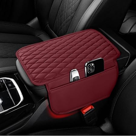 Ouzorp Car Center Console Cover, Upgraded Microfiber Leather Car Arm Rest Cover with 2 Storage Bags, Universal Armrest C