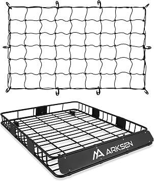 ARKSEN 64" x 50" x 6" Extra Wide Roof Rack Basket with Extension, Net