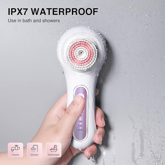 UMICKOO Electric Facial Cleansing Brush, 2-Way Rotating Face Scrubber with 3 Modes, Rechargeable, 5 Brush Heads, IPX7 Waterproof, Deep Pore Cleaning for All Skin Types