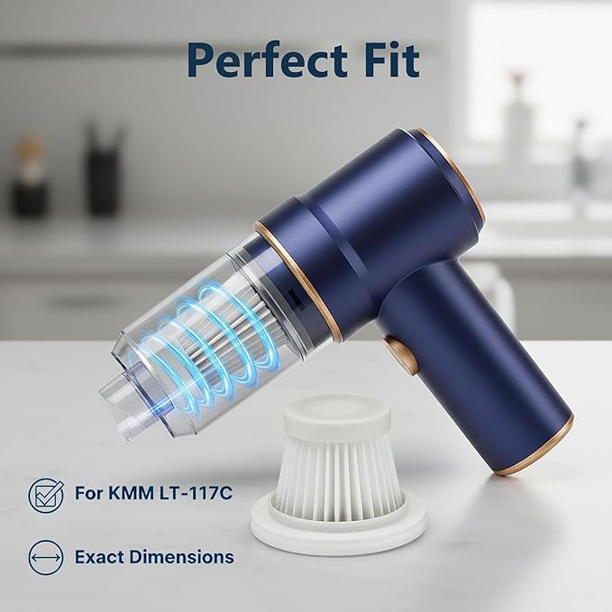 6-Pack LT-117C HEPA Vacuum Filter Replacement with Cleaning Brush, Compatible with KMM LT-117C Handheld Car Vacuum Cleaner, White, 2.08 x 1.45 Inches