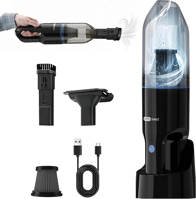 Mini Crumb Vacuum 10000Pa Brushless Motor Rechargeable Cordless Handheld Vacuum, Lightweight Portable Cleaner for Home Car Office Keyboard Sofa Furniture Pet Hair Dust Debris Crevices Tight Spaces