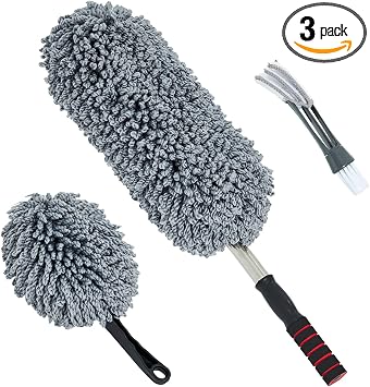(3 Pack) Microfiber Car Duster Exterior Scratch Free, Extendable Handle Interior Multipurpose dust Cleaning Duster for c