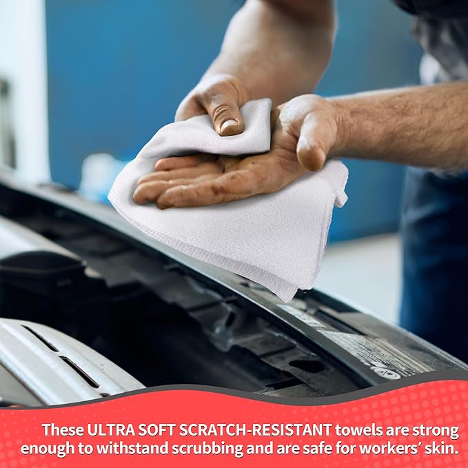 White Microfiber Cleaning Cloths, 100 Pack Shop Towels Rags, Bulk Absorbent Lint-Free Detailing Cleaning Rags Microfiber Towels for Car Mechanic Automotive Garage Housekeeping, 11.5"*11.5"