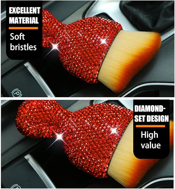zipelo Auto Interior Dust Brush, Car Detailing Cleaning Brush with Diamond, Bling Handle Soft Bristles Dusting Tool, Scratch Free Dirt Clean Brushes for Vehicle Air Conditioner Vent (Orange)