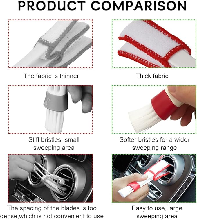 KVAEY 2 PCS Mini Duster for Car Air Vent, Double Ended Automotive Air Vent Microfiber Duster & Brush, Dust Collector Cleaner for Keyboard Window Leaves Shutter, Car Accessories (Red & White)