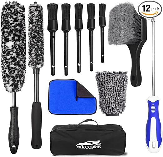 12Pcs Wheel Brush Kit for Cleaning Wheel and Tire, Wheel and Rim Brush, Car Detailing Brushes, Tire Brush, Bendable & Du
