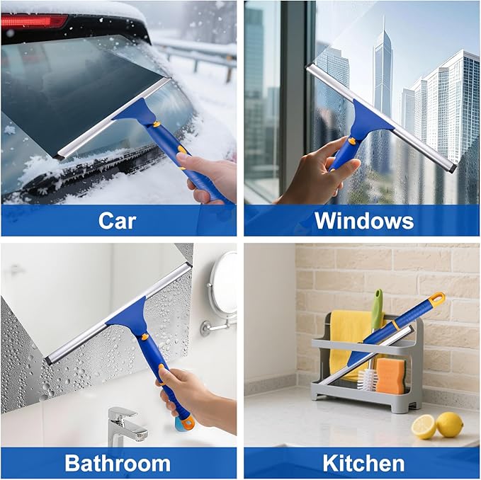 10" Swivel Window Cleaning Squeegee, All-Purpose Anti-Slip Window Squeegee with 2 Blades, Window Cleaner Tool Bathroom Squeegee for Shower Doors, Tile Shower Walls，Mirrors,Car Windshields