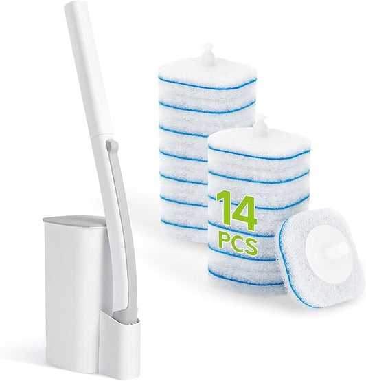 IVYROLL Toilet Bowl Cleaner Wand with 14 Refills, Disposable Toilet Brush Set with Holder, Cleaning System Starter Wand Kit, Bathroom Cleaning Set