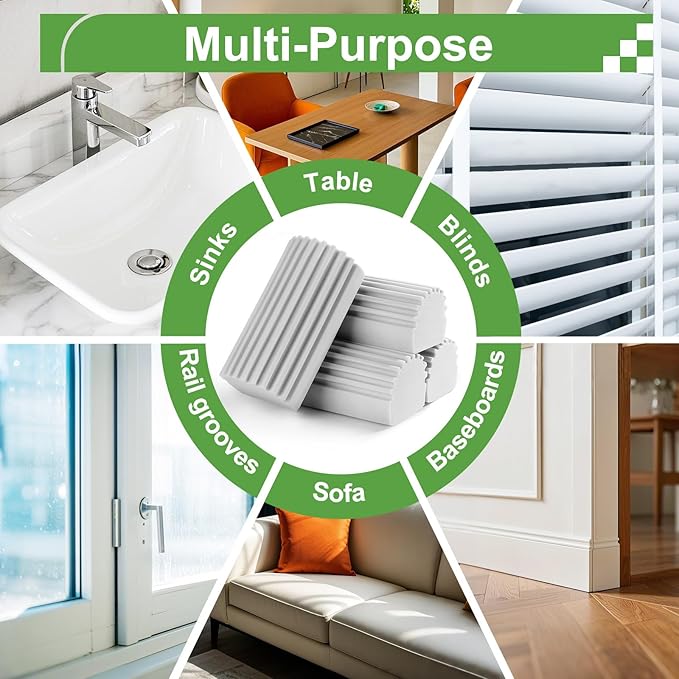 Jeymei 4-Pack Damp Clean Duster Sponge,Gray Damp Dusting Sponge,Duster Baseboard Cleaner Sponge with Ridges,Reusable Wet Duster Sponge,Household Cleaning Sponges for Blinds,Window Track Grooves