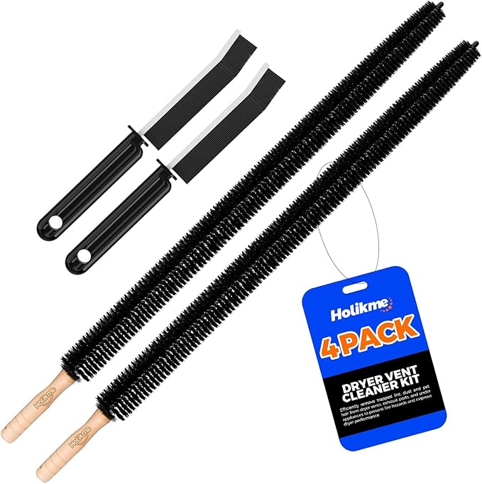 Holikme Dryer Vent Cleaner Kit 4 Pack - Household Cleaning Supplies,Long Flexible Refrigerator Coil Brush Radiator Brush,Dryer Lint Brush Home Essentials for Lint Trap Dust Vacuum Brush