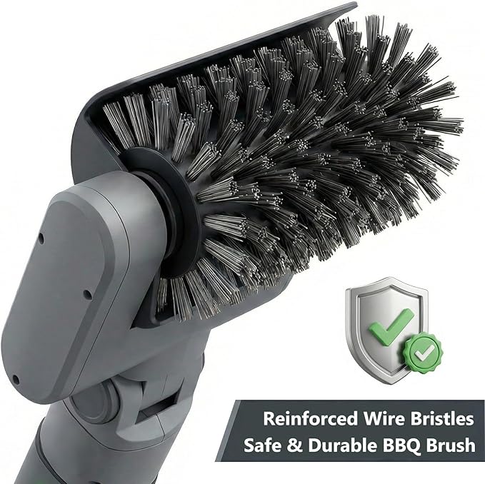 Electric Grill Brush 3-in-1 Kit – Cordless BBQ Cleaner with Reinforced Safe Metal Bristles – 2 Hours Runtime, Waterproof & Dishwasher Safe Removable Brushes for Deep Cleaning (Light Gray)
