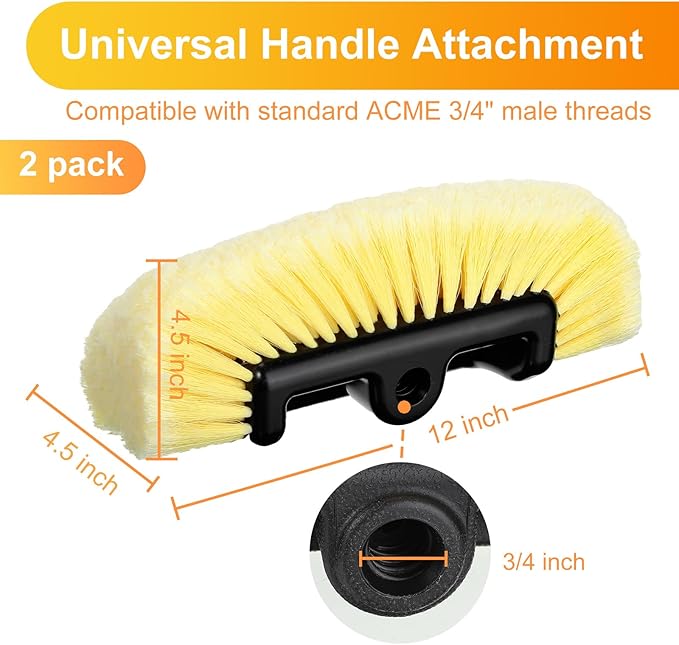 Tanlade 2 Pcs Car Wash Brush Head with Soft Detailing Bristle Flow Through Car Cleaning Brush Exterior Wash Equipment for Auto Truck RV Boat Camper(12 Inch,Yellow)