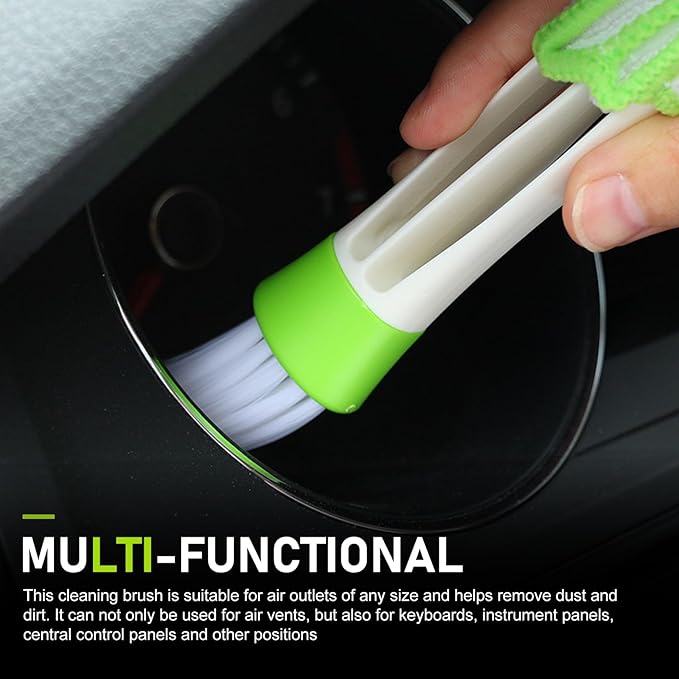 Set of 3 Mini Duster for Car Air Vent, 3 Arms Blinds Duster, Automotive Air Conditioner Cleaner and Brush, Cleaning Tools for Window Blinds, Keyboard, Air Conditioner Vents, Fans (Green)
