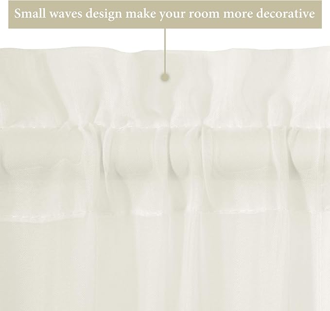 MIULEE 2 Panels Sidelight Curtains for French Door Sheer Panels Light Filtering Window Treatment for Narrow Door 40 x 72 Inches with Tieback - 2 Panels, Ivory