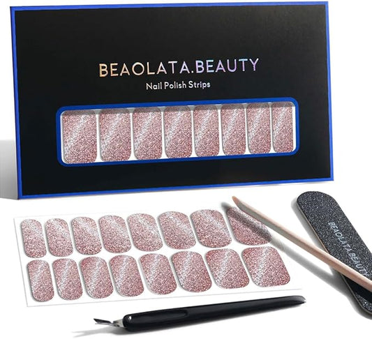 Nail Polish Strips, 32PCS Salon Quality Wraps, Long Lasting Gel Nail Stickers for Women Easy Apply& Remove (Silver Birch Luster)