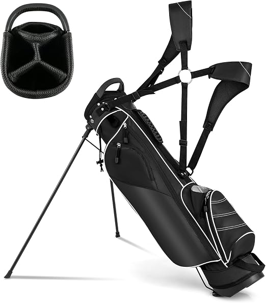 Golf Stand Bag, Portable Golf Clubs Bag w/4 Way Dividers, 4 Pockets, Adjustable Shoulder Straps, Pencil Golf Bag w/ 2 No