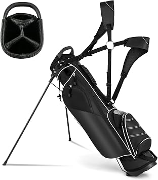 Golf Stand Bag, Portable Golf Clubs Bag w/4 Way Dividers, 4 Pockets, Adjustable Shoulder Straps, Pencil Golf Bag w/ 2 No