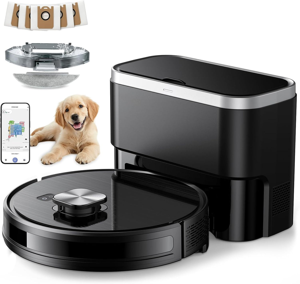 Robot Vacuum,11500Pa Suction,LiDAR Navigation,Self-Emptying,Pet Hair