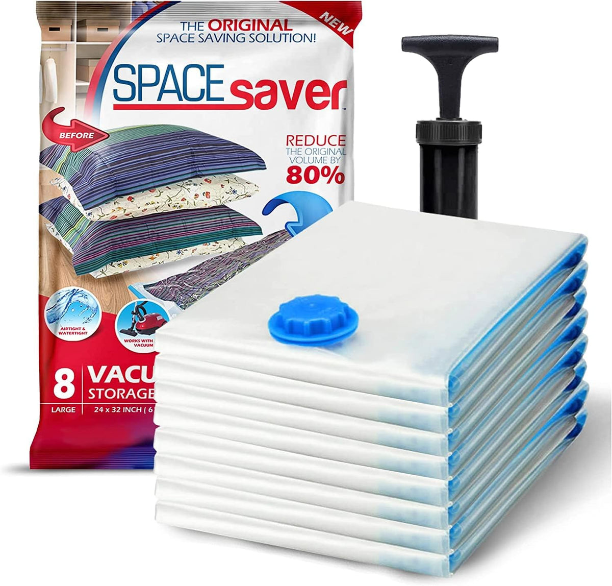 Vacuum Storage Bags with Hand Pump, Large, 8 Pack