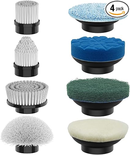 TUYU Replaceable Brush Heads Electric Spin Scrubber,4 Pack Brush Heads & 4 pcs Extra Brushes Kit, Cordless Spin Scrubber
