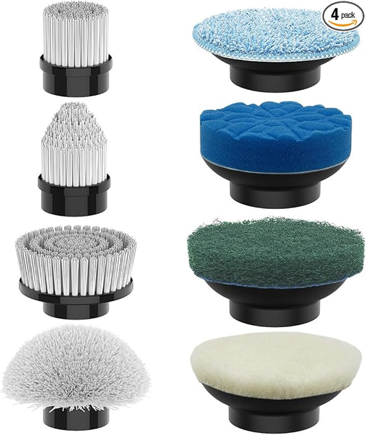TUYU Replaceable Brush Heads Electric Spin Scrubber,4 Pack Brush Heads & 4 pcs Extra Brushes Kit, Cordless Spin Scrubber Power Cleaning Brush for Bathroom Floor