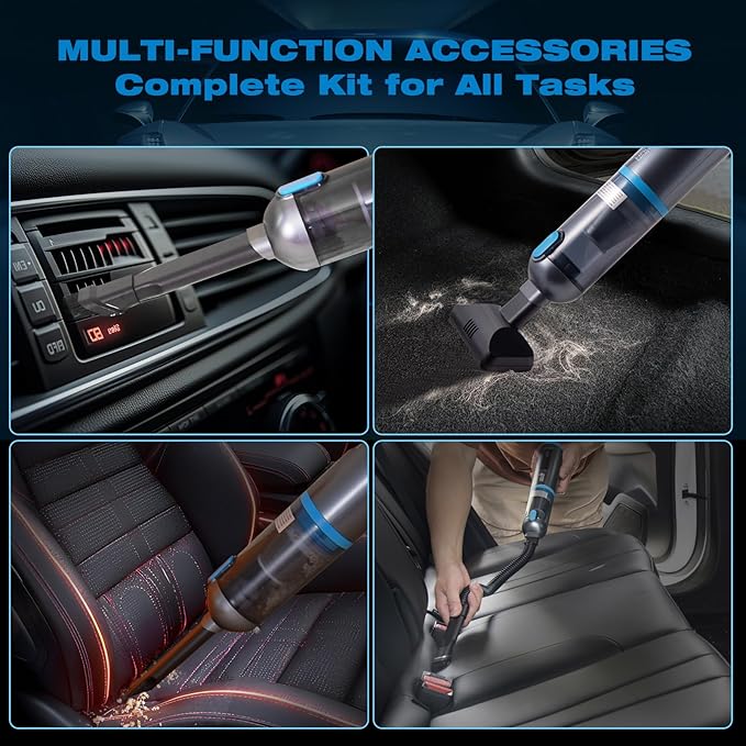 HAUSMEISTER Airflex One Cordless Car Vacuum 16000Pa, 4-in-1 Handheld Vacuum with Air Duster & Inflator, Portable Mini Vac for Car Detailing, Pet Hair, Keyboard Cleaning (Gray)
