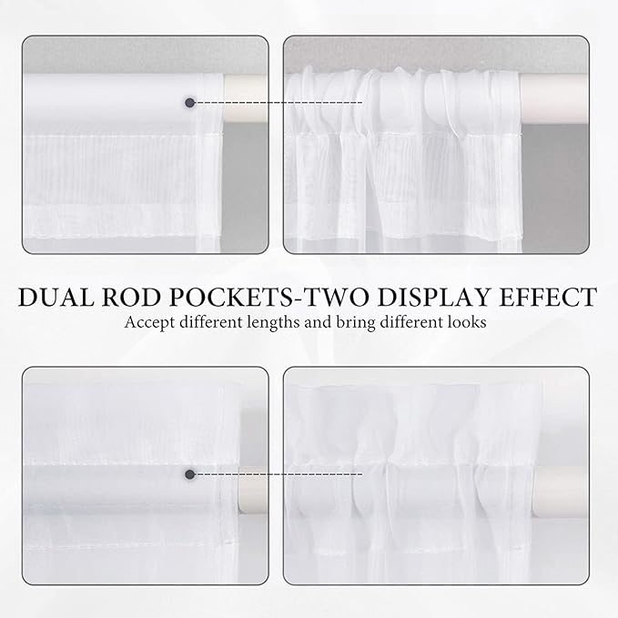MIULEE Sidelight Sheer French Door Curtains 25 x 40 Inches Light Filtering Window Treatment with Tieback - 2 Panels, White