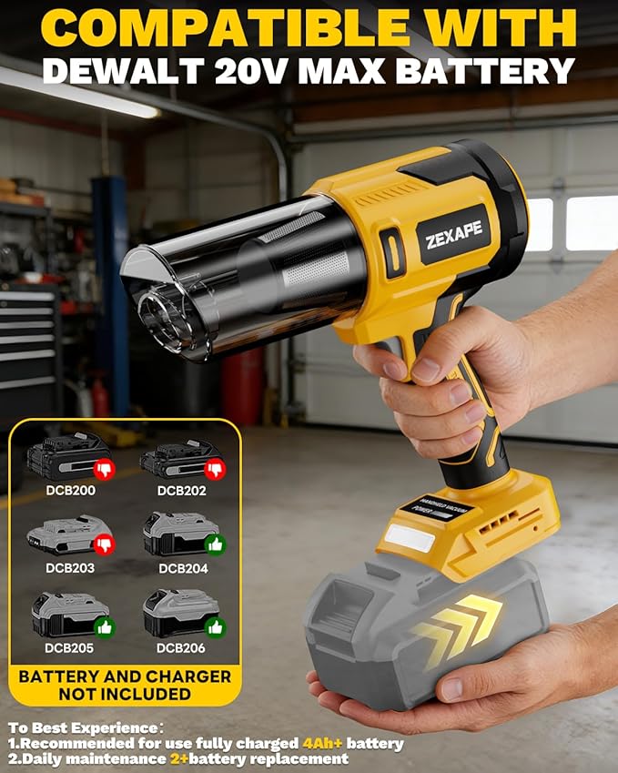 Cordless Vacuum Cleaner for DeWalt Battery, 5 in 1 Lightweight Electric Handheld Vacuum with 3 x HEPA Filter, 20KPA Powerful Suction, 200W Brushless Motor for Carpet,Sofa,Car (Battery Not Included)