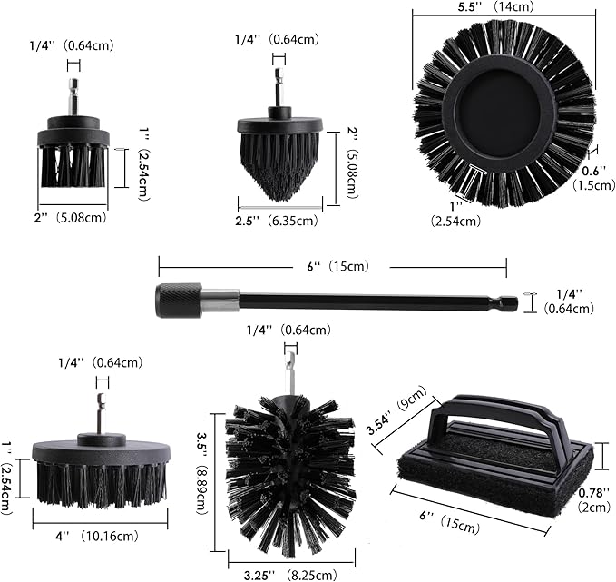 6 Piece BBQ Grill Cleaning Brush Ultra Stiff Drill Powered Cleaning Brushes Nylon Safe Bristle BBQ Grill Rust Remover Gift for Dad Grill Cleaner for Outdoor Grill (Black)