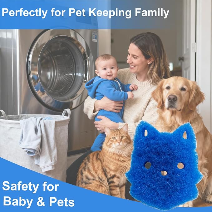 Pet Hair Remover for Laundry, 6PCS Reusable Dog & Cat Hair Remover Tool - Removes Pet Fur, Hair, Lint, Dander from Clothes &Washing Machine. (Blue, cat face)
