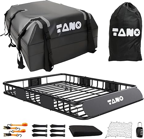 TANX 51" x 36" x 5" Roof Rack Cargo Carrier Basket with Waterproof Bag, Rooftop Cargo Carrier with Cargo Net & Ratchet S