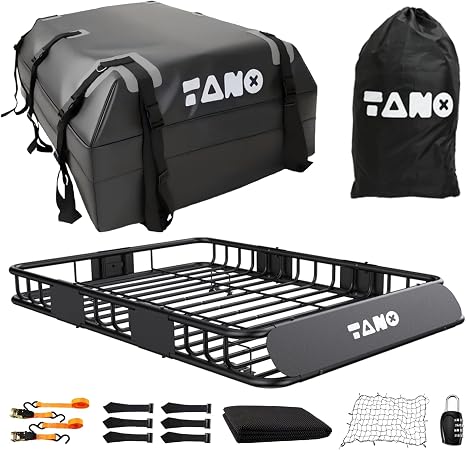 TANX 51" x 36" x 5" Roof Rack Cargo Carrier Basket with Waterproof Bag, Rooftop Cargo Carrier with Cargo Net & Ratchet S
